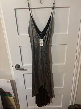 Mendocino Metallic Silver High-Low Slip Dress
